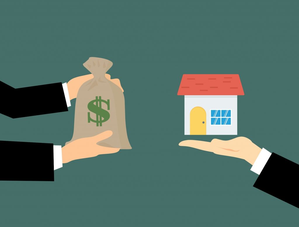 6 Great Ways to Lower Your Home Building Cost 4 A graphic image demonstrating home building cost through a bag of cash being traded for the cost of a new home.